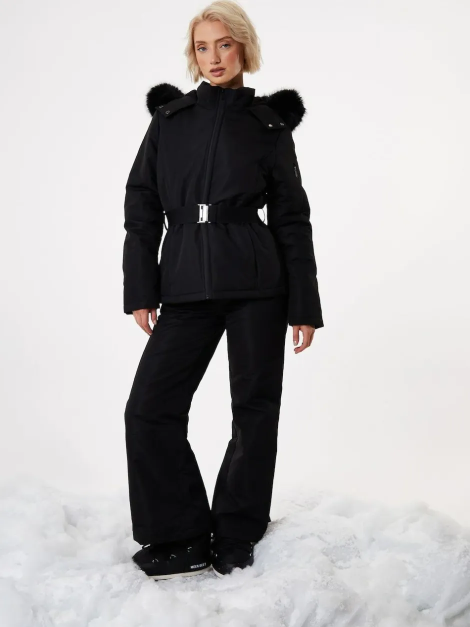 Threadbare Belted Padded Ski Jacket Black Online