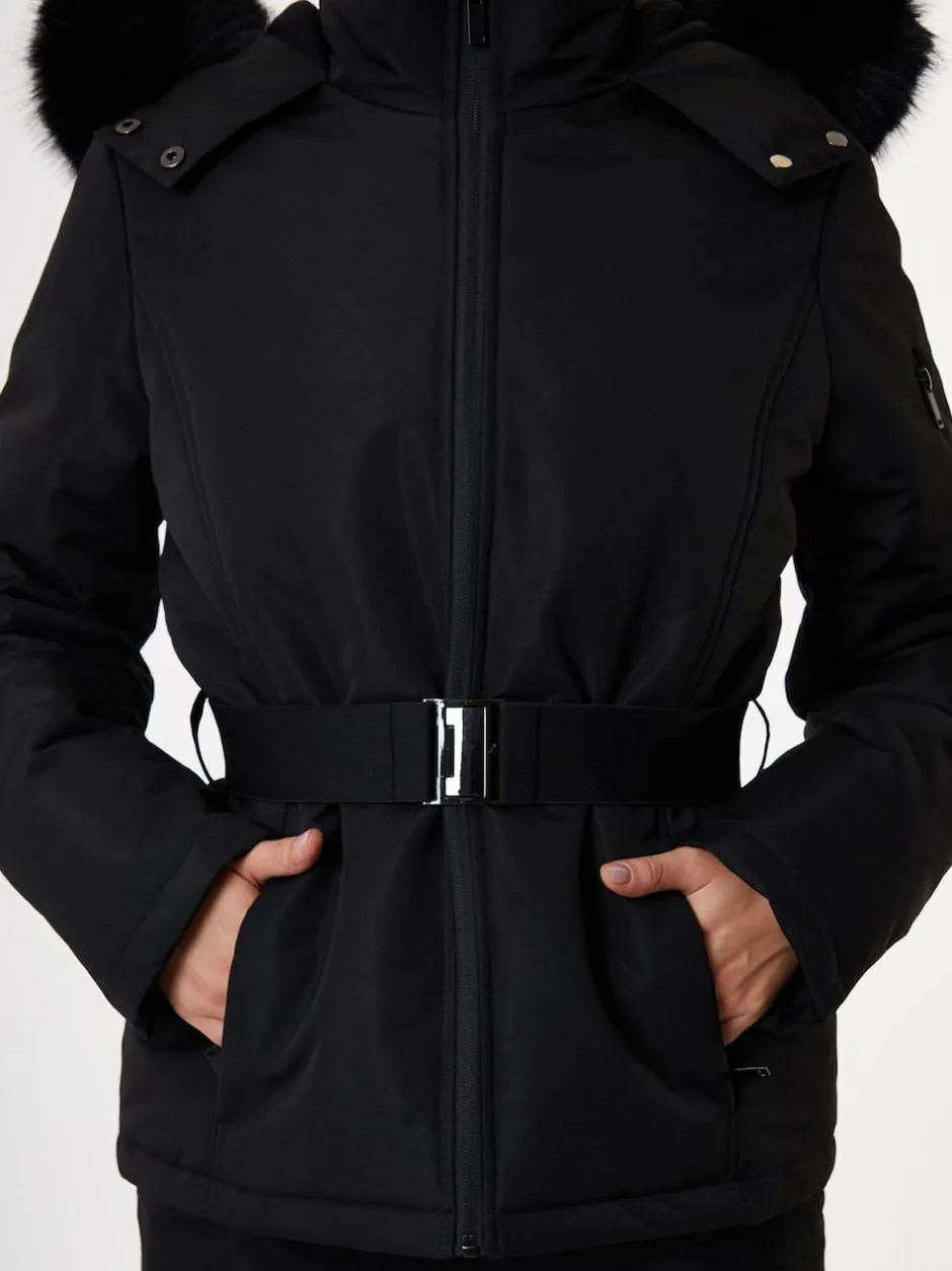 Threadbare Belted Padded Ski Jacket Black Online