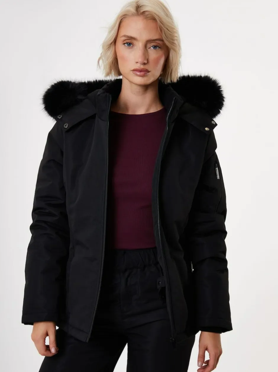 Threadbare Belted Padded Ski Jacket Black Online