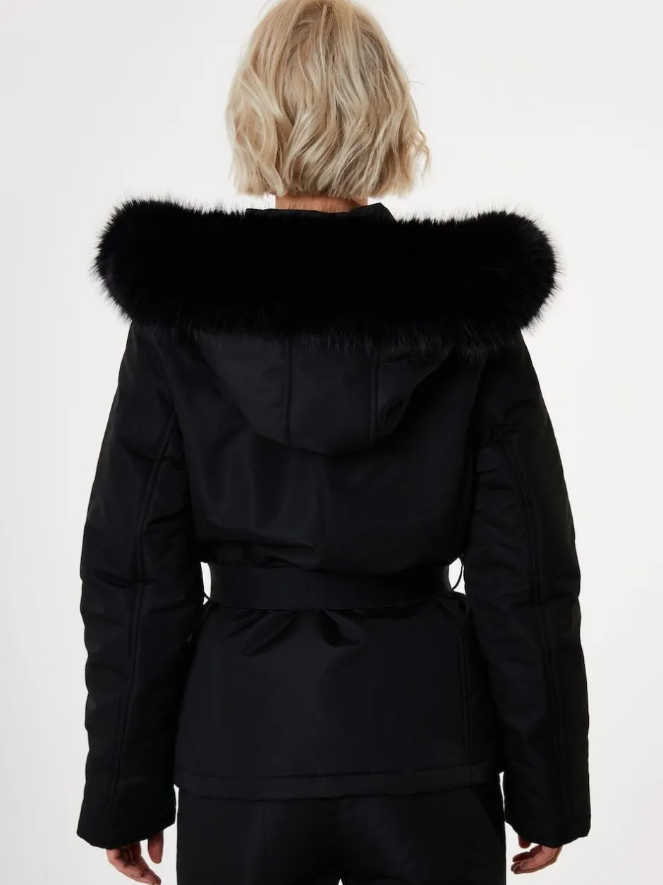 Threadbare Belted Padded Ski Jacket Black Online