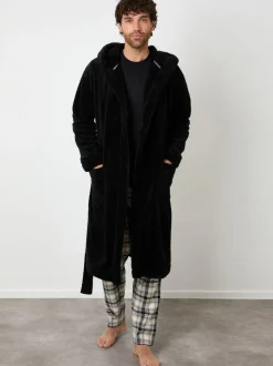 Threadbare Cosy Hooded Dressing Gown Black Best