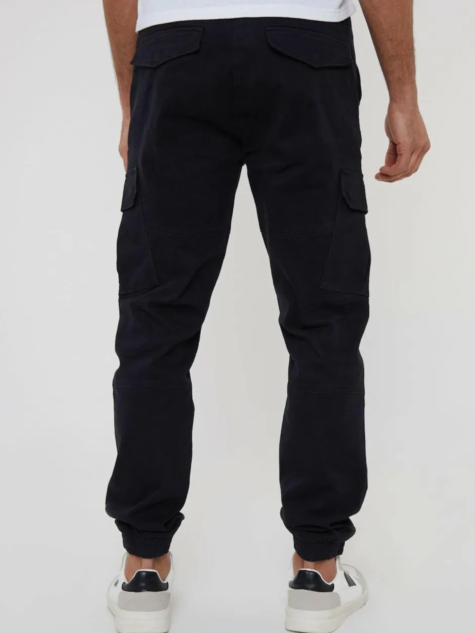 Threadbare Cotton Jogger Style Cargo Trousers With Stretch Black Outlet