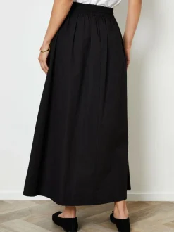 Threadbare Black Cotton Poplin Tie Waist Skirt with Pockets Discount