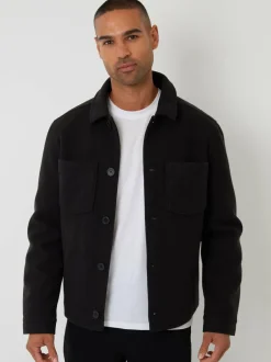 Threadbare Faux Wool Button Up Quilted Shacket Black Clearance