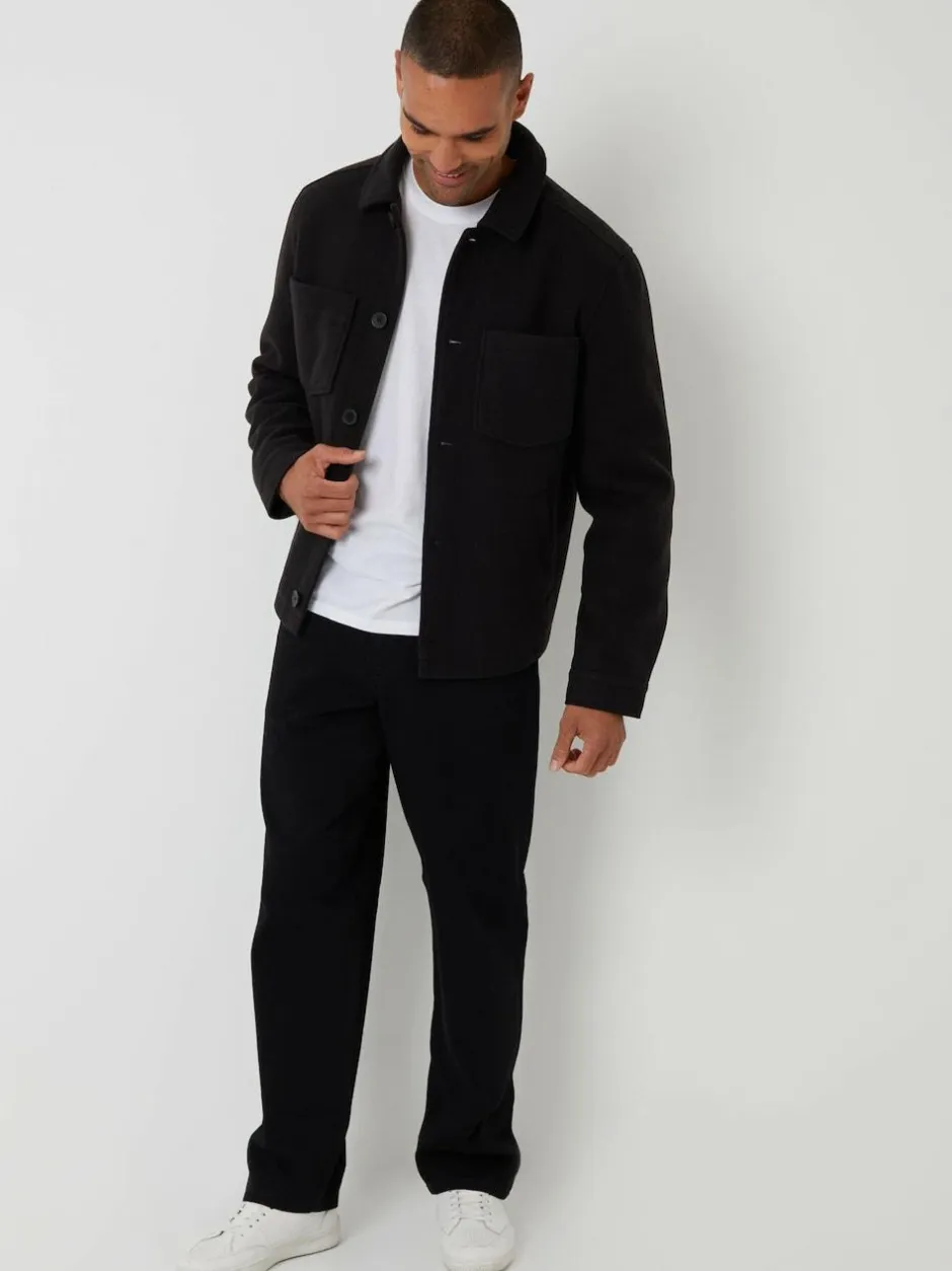 Threadbare Faux Wool Button Up Quilted Shacket Black Clearance