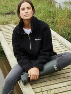 Threadbare Black Half Zip Borg Fleece New
