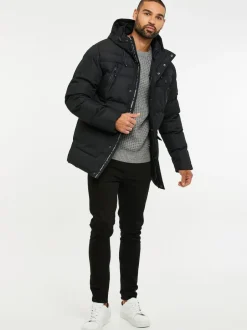 Threadbare Hooded Showerproof Puffer Coat Black Best