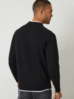 Threadbare Mock T-Shirt Textured Knit Crew Neck Jumper Black Hot