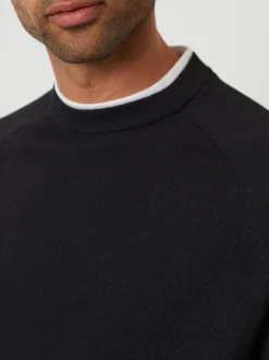 Threadbare Mock T-Shirt Textured Knit Crew Neck Jumper Black Hot