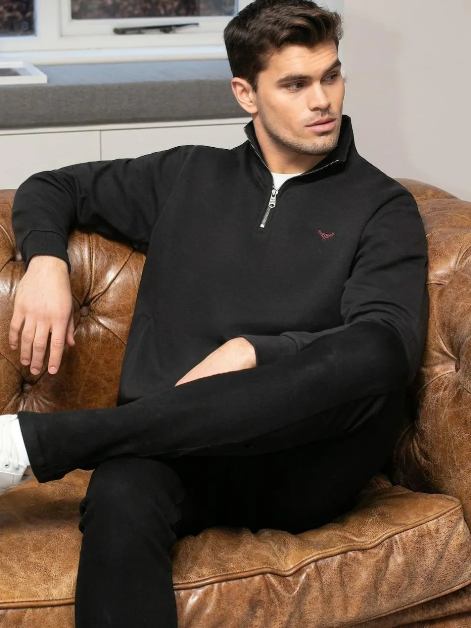 Threadbare Black Quarter Zip Neck Sweatshirt Clearance