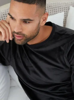Threadbare Soft Touch Velour Loungewear Set Black New
