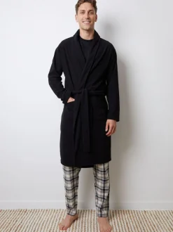 Threadbare Waffle Fleece Dressing Gown Black