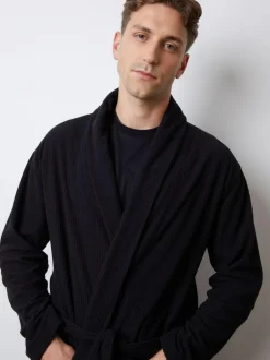 Threadbare Waffle Fleece Dressing Gown Black