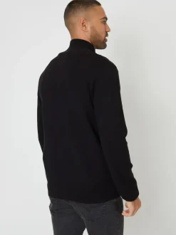 Threadbare Black Zip-Through Funnel Neck Knitted Cardigan