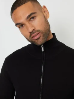 Threadbare Black Zip-Through Funnel Neck Knitted Cardigan