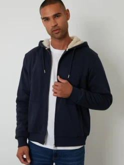 Threadbare Borg Lined Zip-Through Hoodie Blue Sale