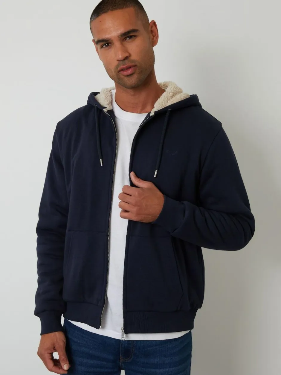 Threadbare Borg Lined Zip-Through Hoodie Blue Sale
