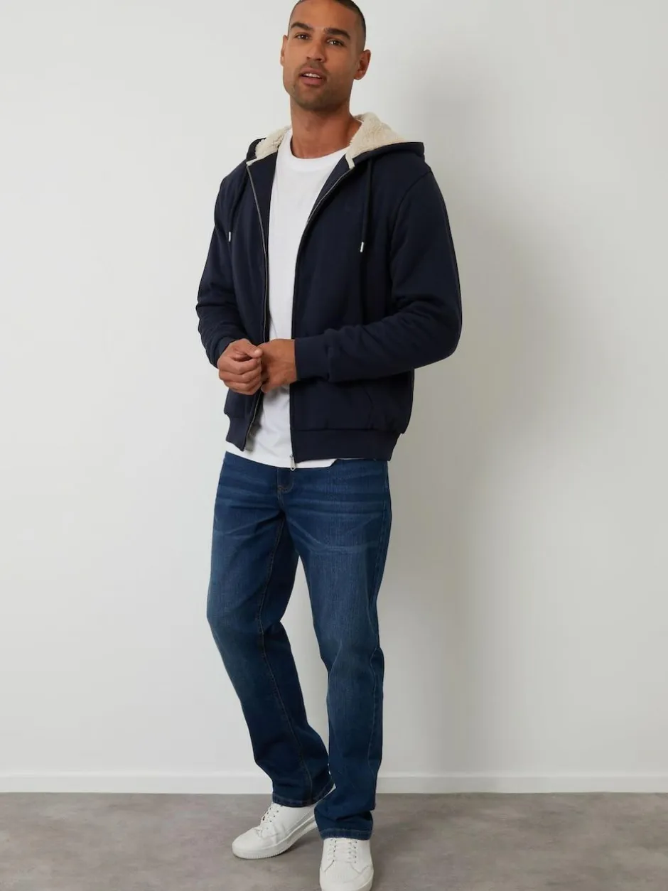 Threadbare Borg Lined Zip-Through Hoodie Blue Sale