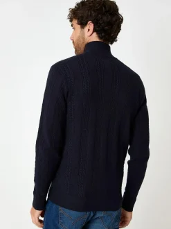 Threadbare Cable Knit Quarter Zip Jumper Blue Hot