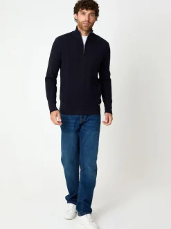 Threadbare Cable Knit Quarter Zip Jumper Blue Hot