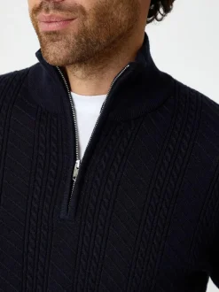 Threadbare Cable Knit Quarter Zip Jumper Blue Hot