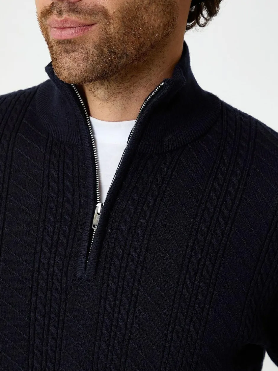 Threadbare Cable Knit Quarter Zip Jumper Blue Hot