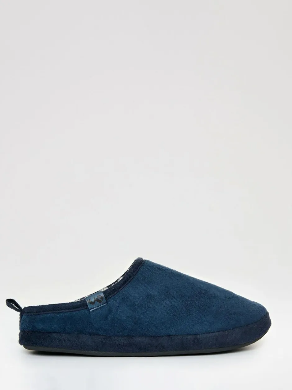 Threadbare Faux Suede Faux Fur Lined Mule Slippers Blue Discount