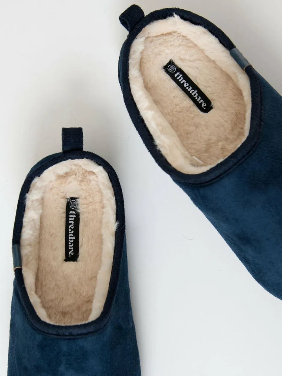 Threadbare Faux Suede Faux Fur Lined Mule Slippers Blue Discount