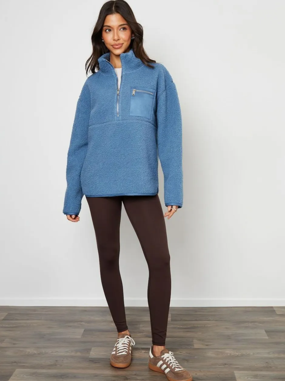 Threadbare Blue Half Zip Borg Fleece