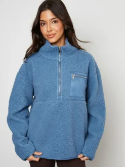 Threadbare Blue Half Zip Borg Fleece