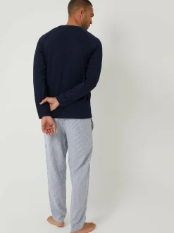 Threadbare Blue Long Sleeve Top & Stripe Joggers Pyjamas Set Sale