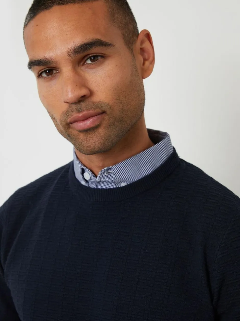 Threadbare Mock Shirt Textured Knitted Jumper Blue New