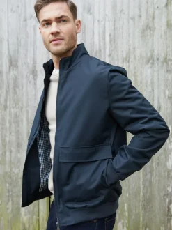 Threadbare Patch Pocket Funnel Neck Harrington Style Jacket Blue New