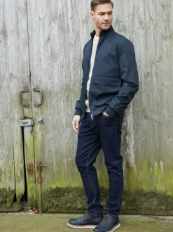 Threadbare Patch Pocket Funnel Neck Harrington Style Jacket Blue New