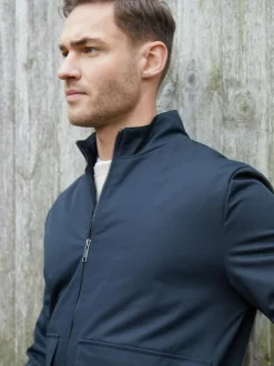 Threadbare Patch Pocket Funnel Neck Harrington Style Jacket Blue New