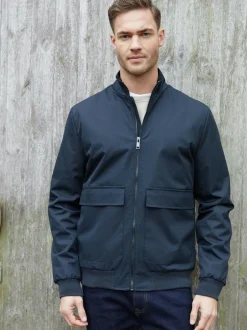 Threadbare Patch Pocket Funnel Neck Harrington Style Jacket Blue New
