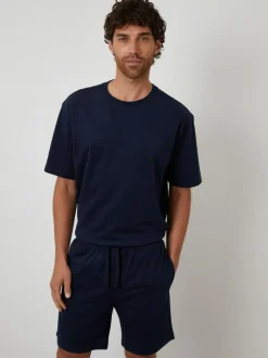Threadbare Relaxed Fit Peached Cotton Shortie Lounge Set Blue Hot