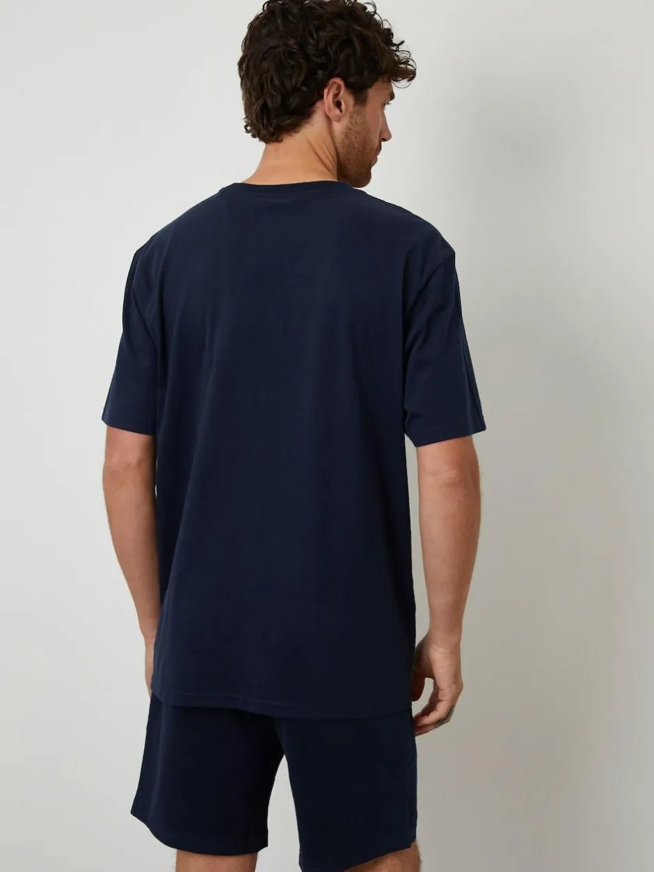 Threadbare Relaxed Fit Peached Cotton Shortie Lounge Set Blue Hot