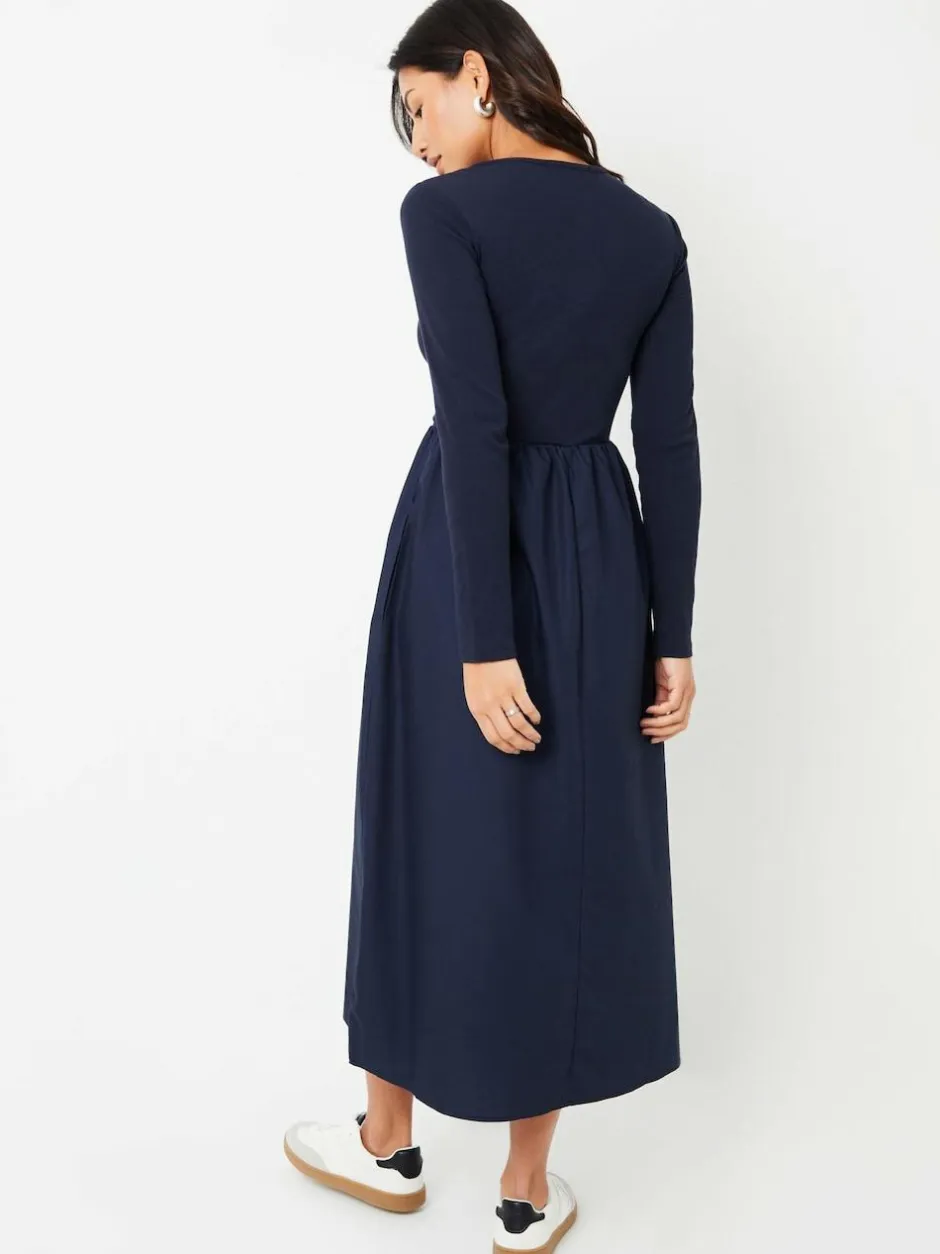 Threadbare Blue Rib Jersey 2-In-1 Midi Dress with Poplin Skirt Discount