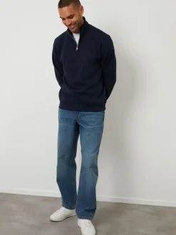 Threadbare Blue Textured Quarter Zip Sweatshirt Sale