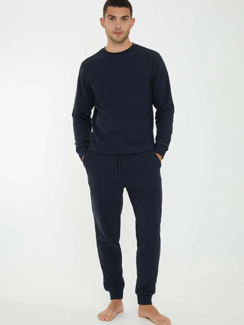 Threadbare Blue Waffle Textured Fleece Loungewear Set Discount