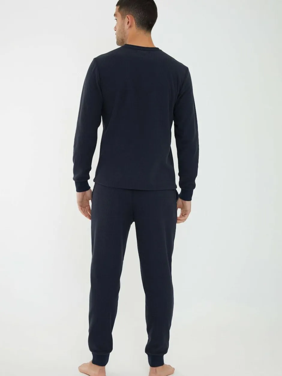 Threadbare Blue Waffle Textured Fleece Loungewear Set Discount