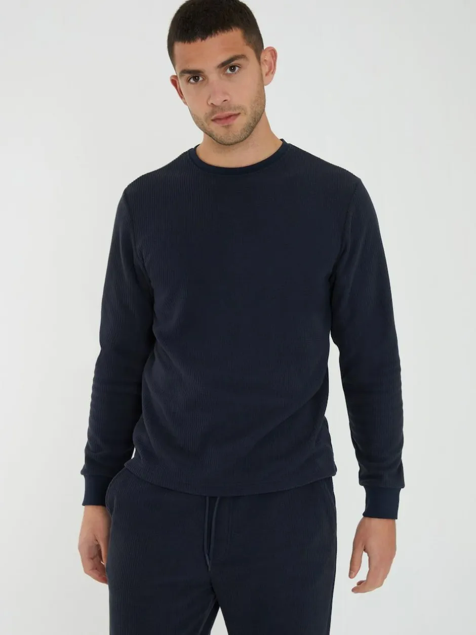 Threadbare Blue Waffle Textured Fleece Loungewear Set Discount