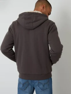 Threadbare Borg Lined Zip-Through Hoodie Brown Outlet
