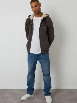 Threadbare Borg Lined Zip-Through Hoodie Brown Outlet