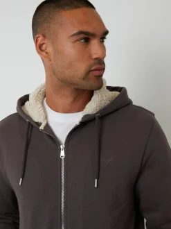 Threadbare Borg Lined Zip-Through Hoodie Brown Outlet