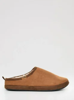 Threadbare Faux Suede Faux Fur Lined Mule Slippers Brown Best