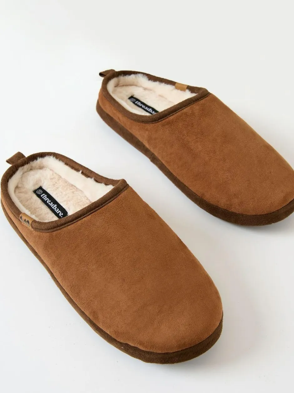 Threadbare Faux Suede Faux Fur Lined Mule Slippers Brown Best