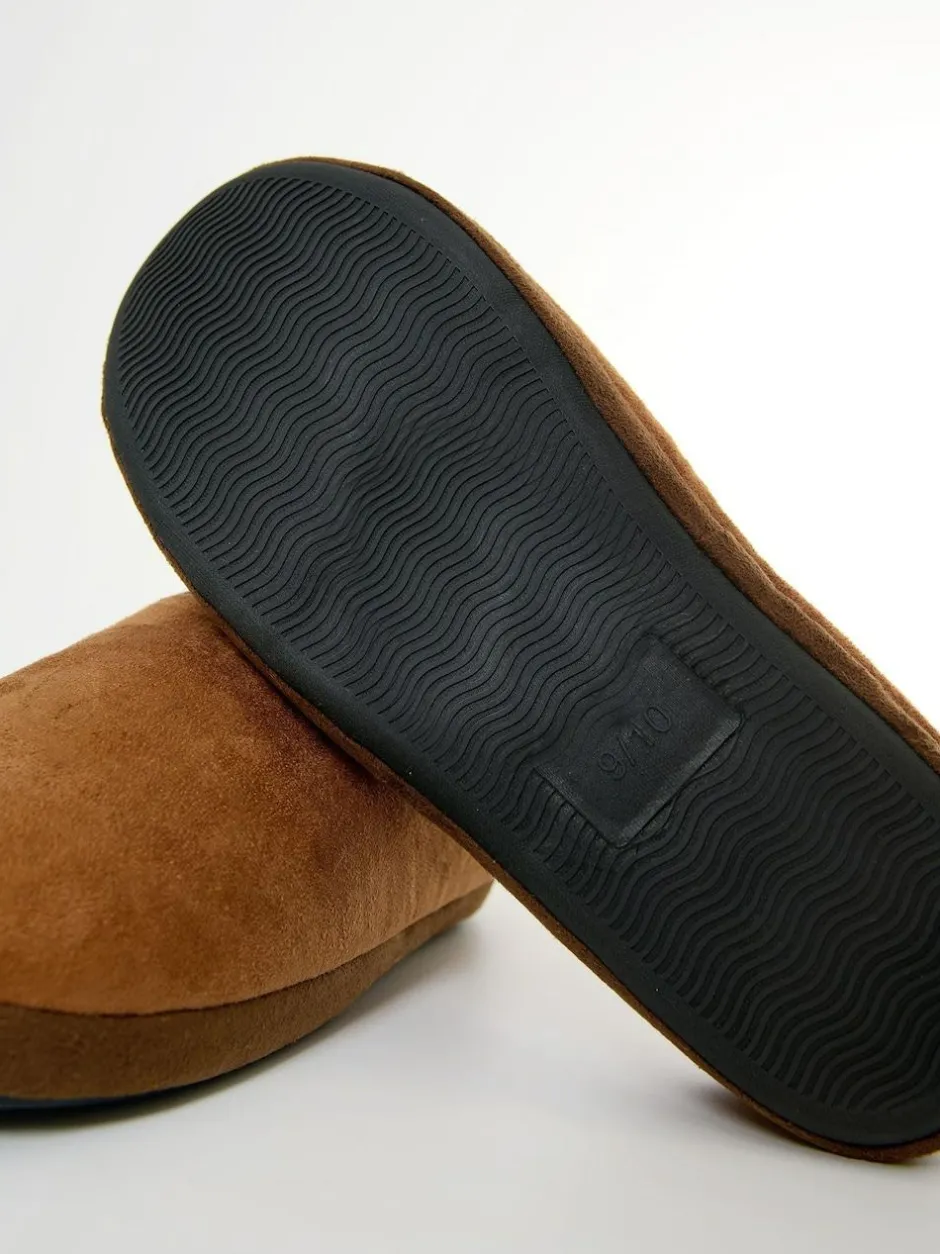 Threadbare Faux Suede Faux Fur Lined Mule Slippers Brown Best