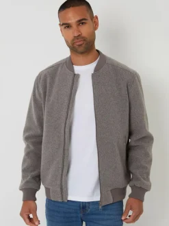 Threadbare Faux Wool Brushed Bomber Jacket Brown Hot